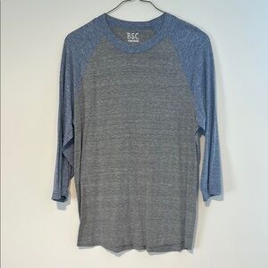 Gray and Blue Long Sleeve Baseball Tee
